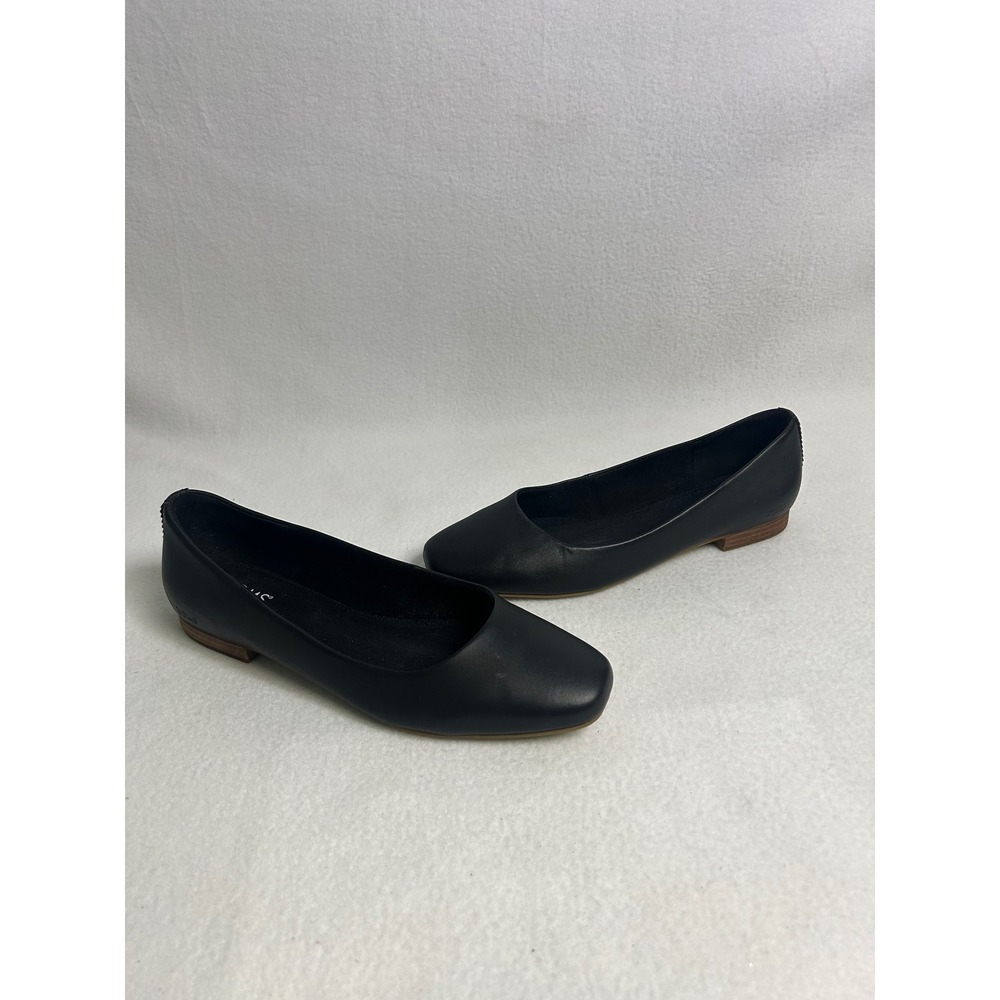 TOMS Jutti Neat Black Leather Square Toe Flats Womens 10 Slip On Shoes Comfort